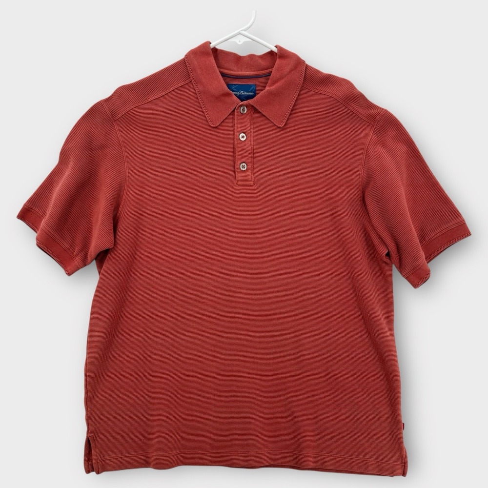 Tommy Bahama Polo Shirt Mens Large Silk Blend Rust Red Textured Knit SS Aloha